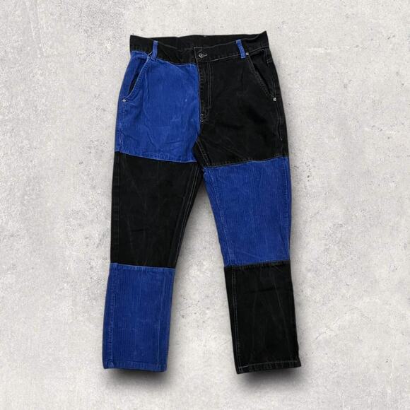 ★ Ragged Color-Blocked Corduroy Jeans in Black & Blue Patchwork ★ - Picture 2 of 6